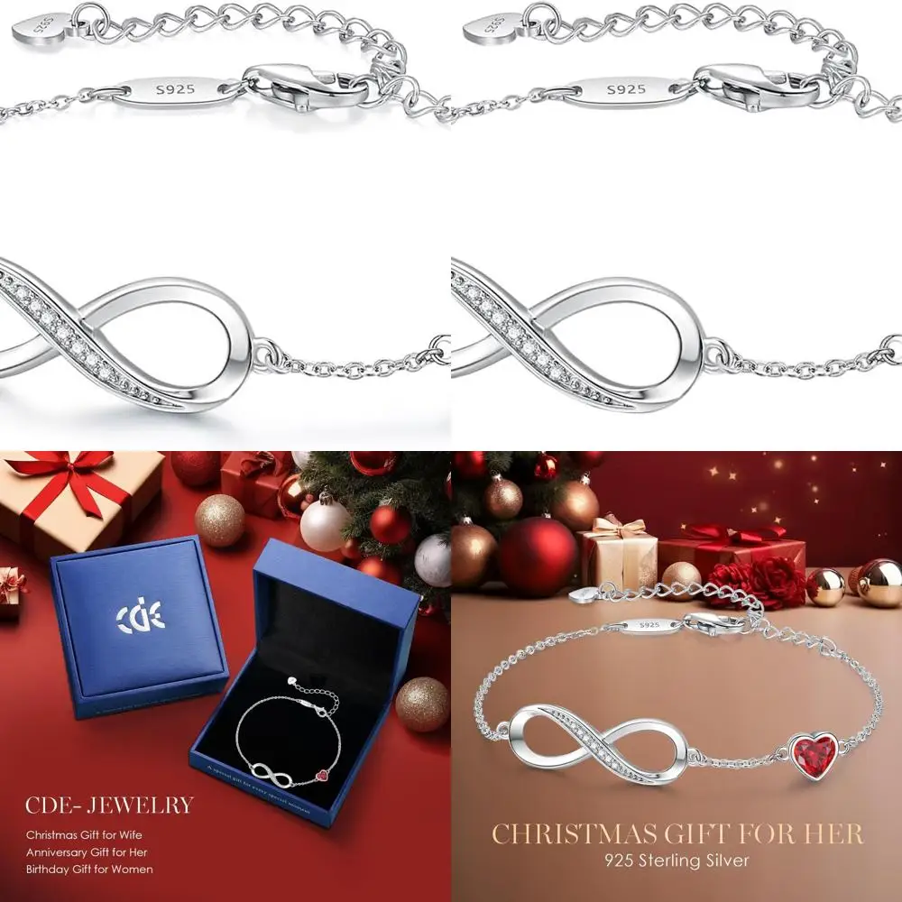 

Sterling Silver Infinity Heart Birthstone Charm Bracelet, Adjustable Jewelry Gift for Women on Mother's Day, Christmas, Birthday