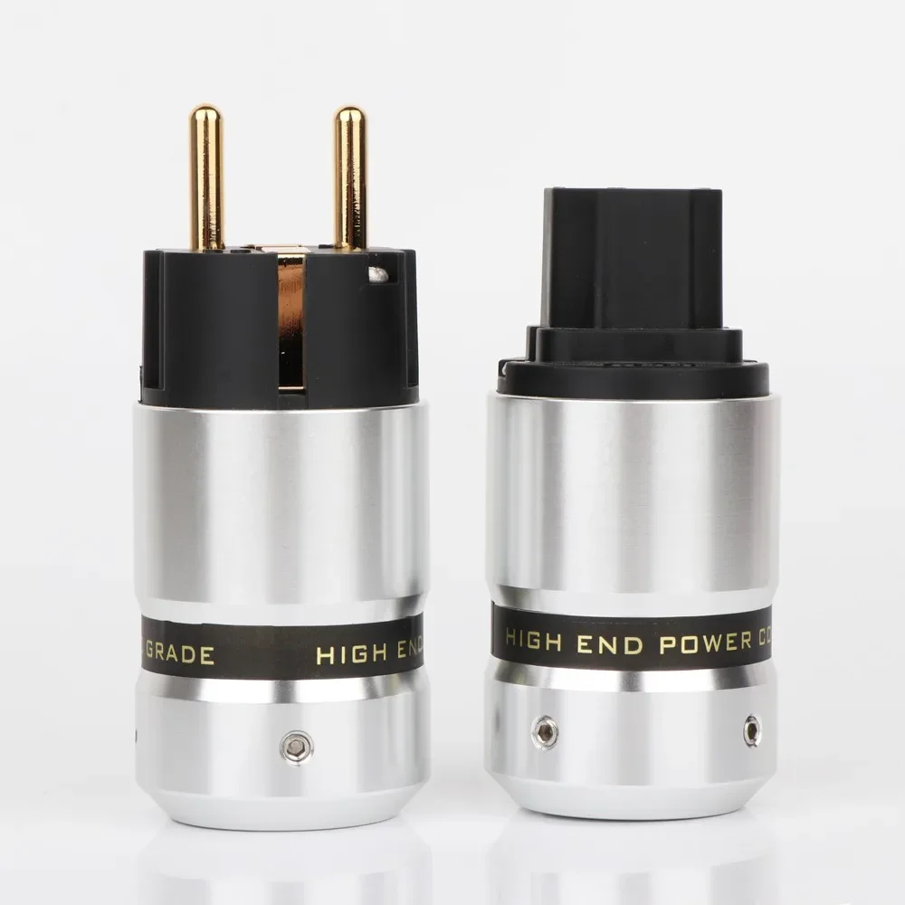 

Preffair High End Aluminum shell IEC Female Connector 24K Gold Plated EUR Schuko Male Power Plug for DIY Power Cable