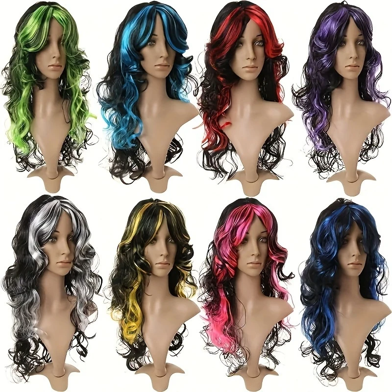 New black-green gradient wig, short , full head cover, synthetic high-temperature fiber curly hair