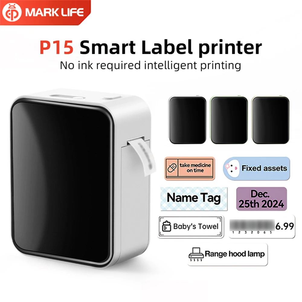 MarkLife P15 Mini Portable Thermal Printer Wireless Bluetooth-compatible Label Tag for Home Office Labeling Sticker Machine