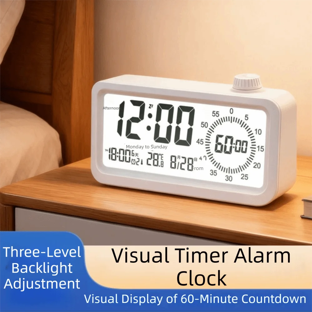 Multifunctional Visual Digital Timer Silent Temperature Alarm Clock 3-Level Backlight 3 Set Alarms Countdown Timer Learning