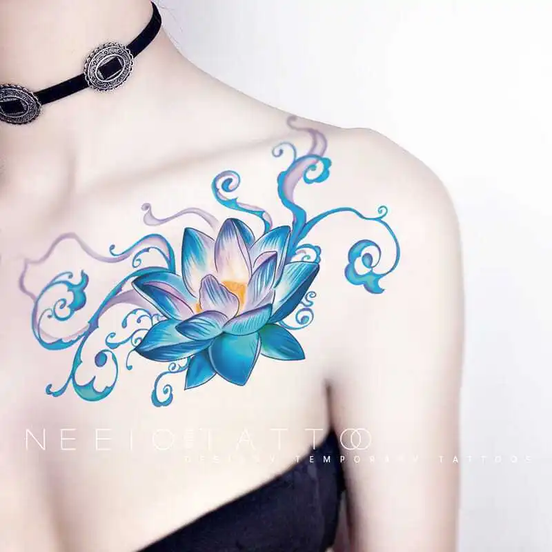 Sexy and Personalized Tattoo Sticker Lotus Big Picture Waist Belly Belly Scar Jewelry Stickers Waterproof for Women