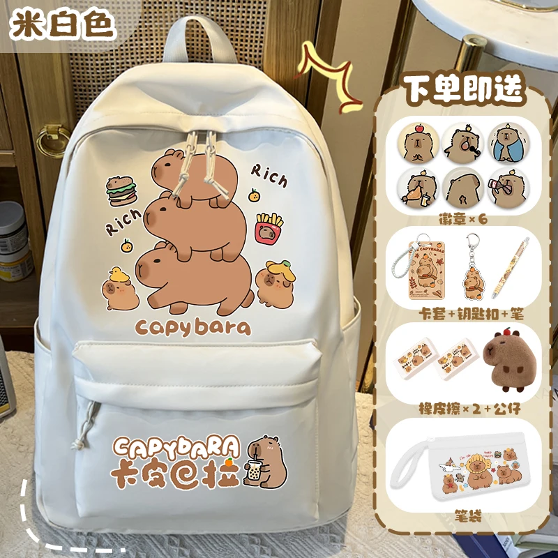 Sanrio school bag for primary school girls, cute capybara female students, and teenagers, large capacity and portable backpack