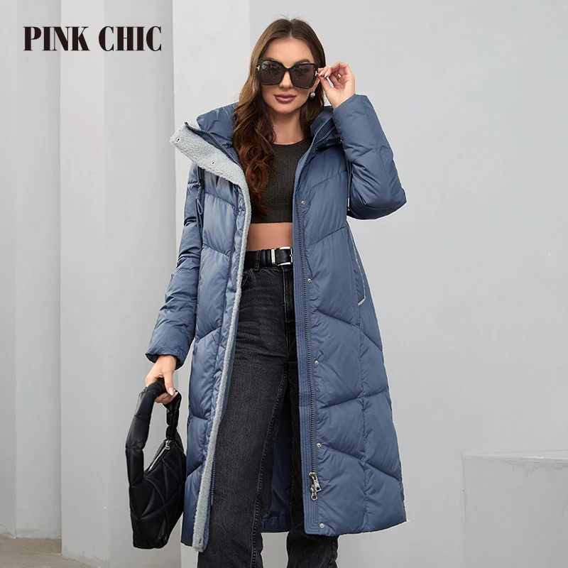 Roze Chique 2023 Nieuwe Winter Damesjack Lange Mode Damesjack Warm Zakjack Elegant Klassiek Dames Parka W6602