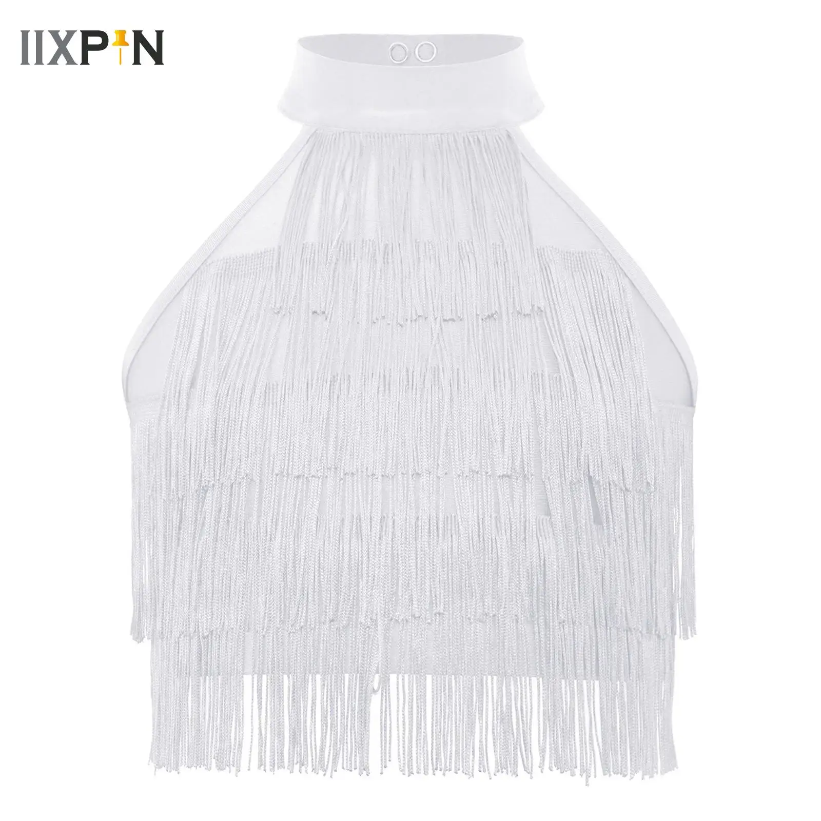 

Kids Girls Salsa Latin Dance Competition Performance Costume Sleeveless Tiered Tassel Crop Tops Vest Jazz Modern Party Dancewear