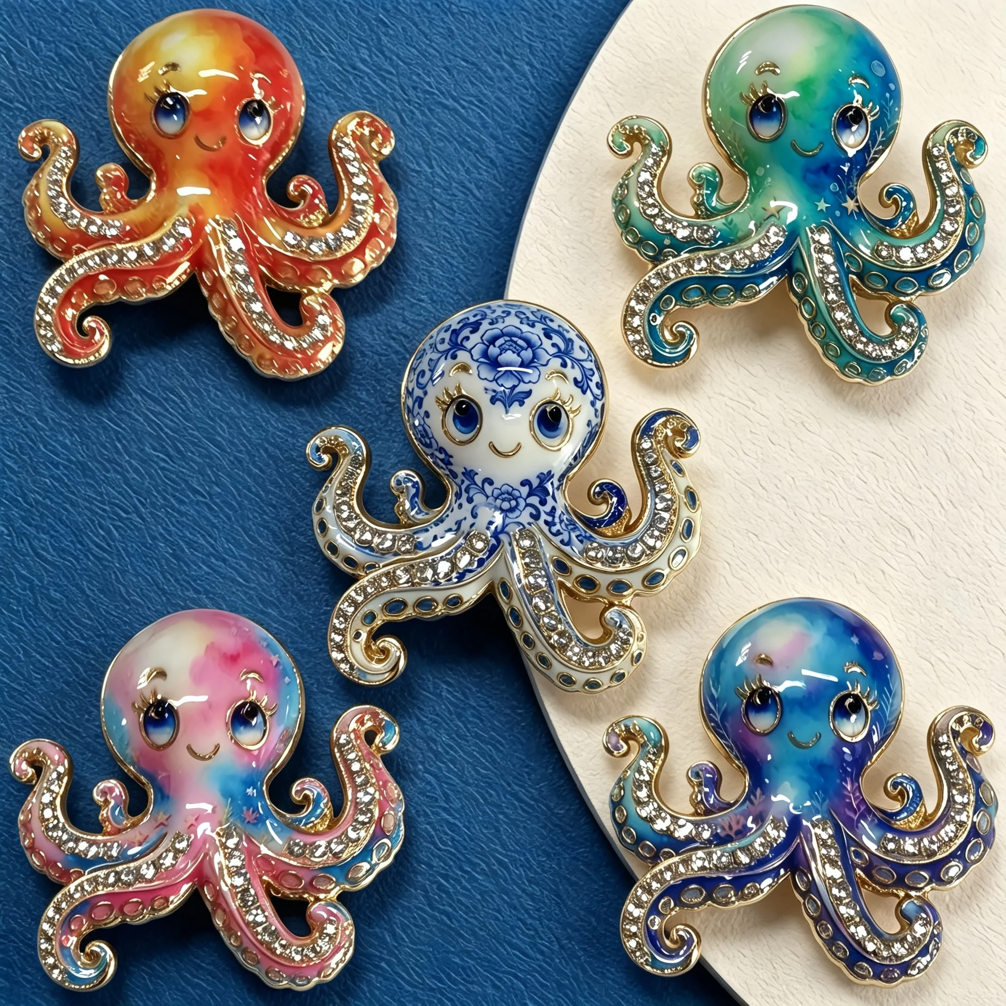 Essh&Pule Cute Octopus Brooch Sparkly Enamel Rhinestone Marine Ocean Lapel Pin Suit&Scarf Dress Deco Unisex Fashion Jewelry Gift