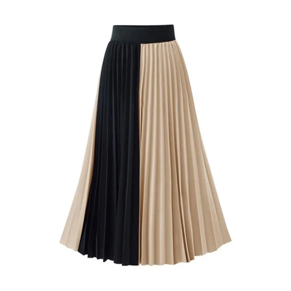 

Women High Waist Chiffon Skirt Patchwork Color Pleated Skirt A-line Large Hem Skirt Streetwear