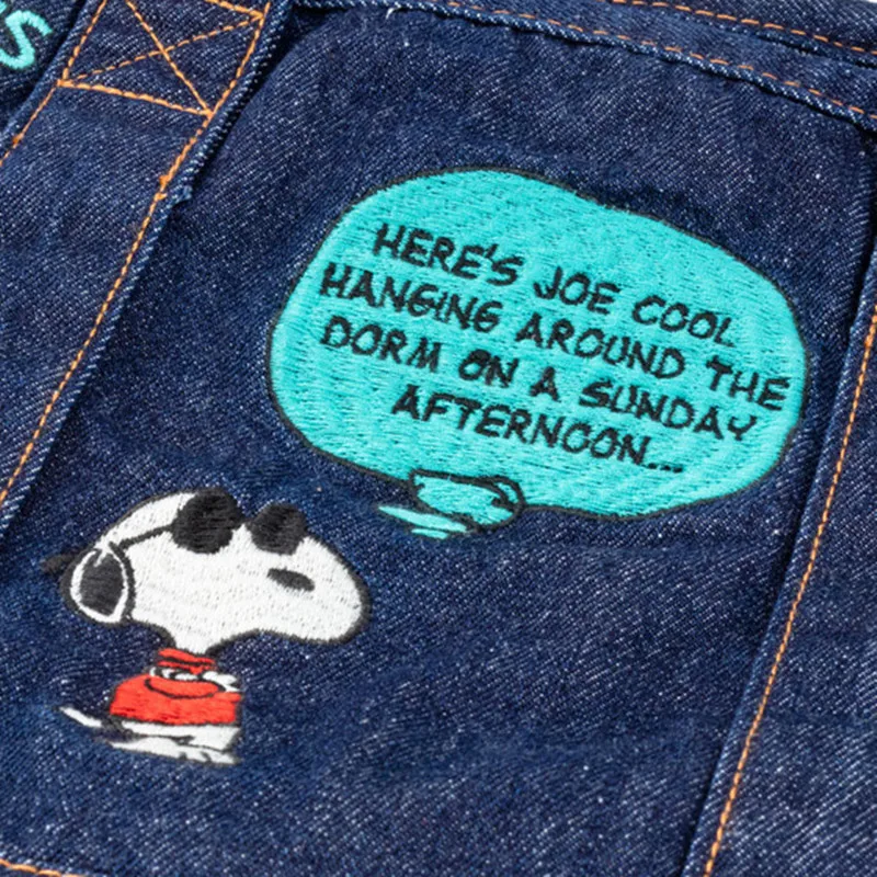 Snoopy Tote Bag Cartoon Shoulder Bag Embroidery Denim Canvas Handbag Women Large Capacity Portable Lunchbox Storage Pouch Gift