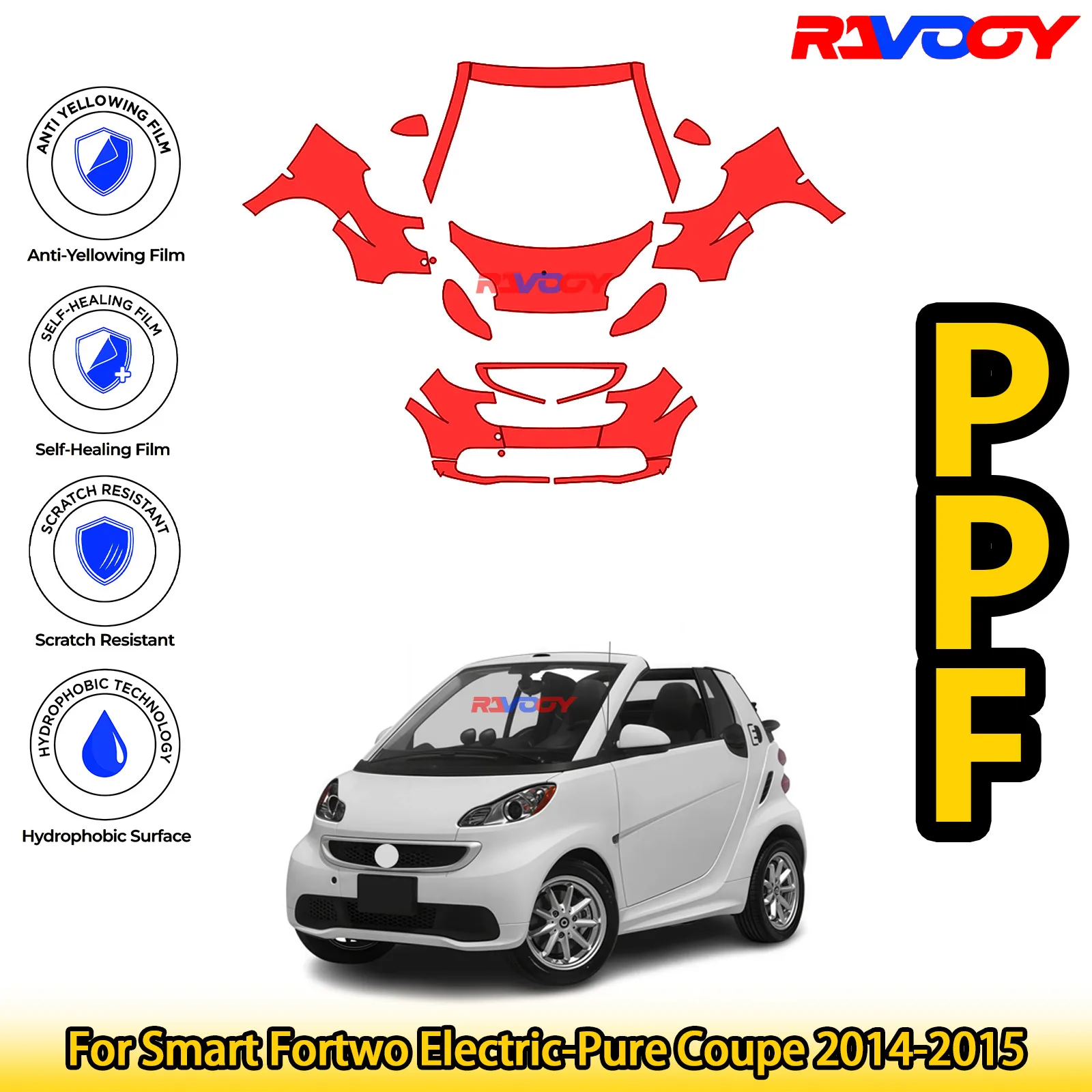 

For Smart Fortwo Electric-Pure Coupe 2014-2015 Glossy Matte Black Precut front PPF Kit Paint Protection Film