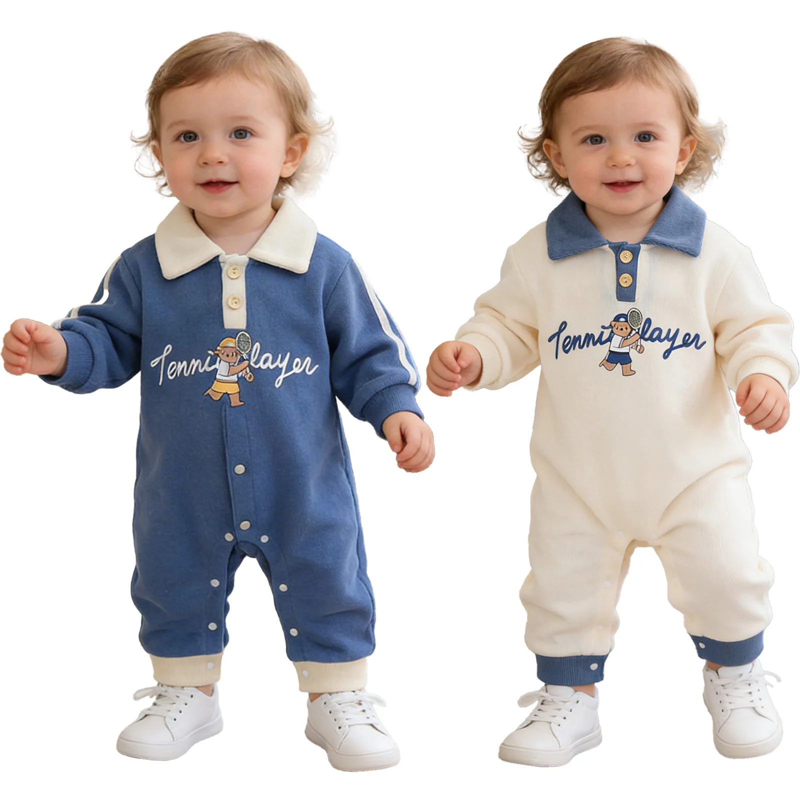 

Baby Boys Girls Clothes Letter Printed Rompers Turn-Down Collar Long Sleeve Jumpsuit Spring Fall Outfit Newborn Kids Daily Wear