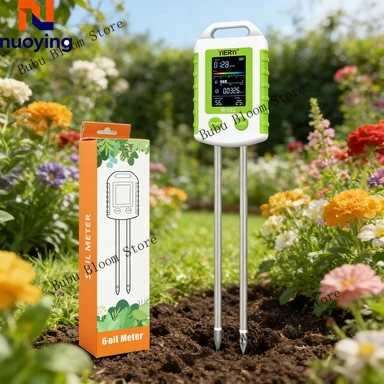 Detector de Suelo 6 en 1, Medidor de PH, Fertilidad, Temperatura, Humedad e Iluminación, Herramienta de Prueba para Granjas, Huertos, Pastizales y Agricultura