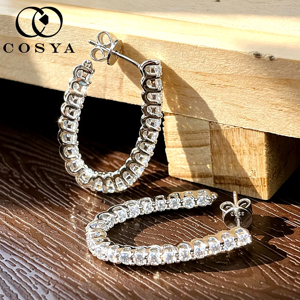 

Серьги-кольца COSYA с настоящим муассанитом 1,8 карата для женщин, 100% серебро S925, с лабораторными бриллиантами, роскошные, сверкающие, для вечеринок, изысканные ювелирные украшения, подарки