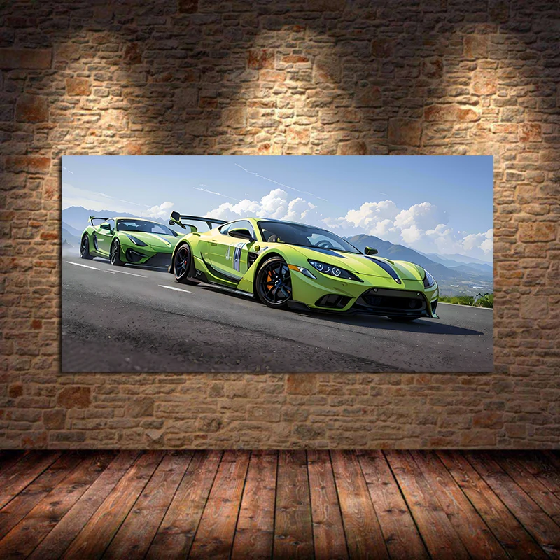 Green Comic Sports Car Supercars Poster and Print Canvas Painting Wall Art Picture For Bedroom Living Room Decor Home Decoration