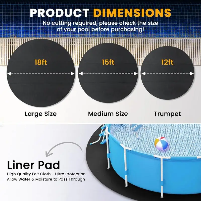 Round Pool Liner Pad Aboveground Pool Floor Mats Swimming Pool Ground Cloth Floor Padding Mats Puncture Resistant Pool Floor