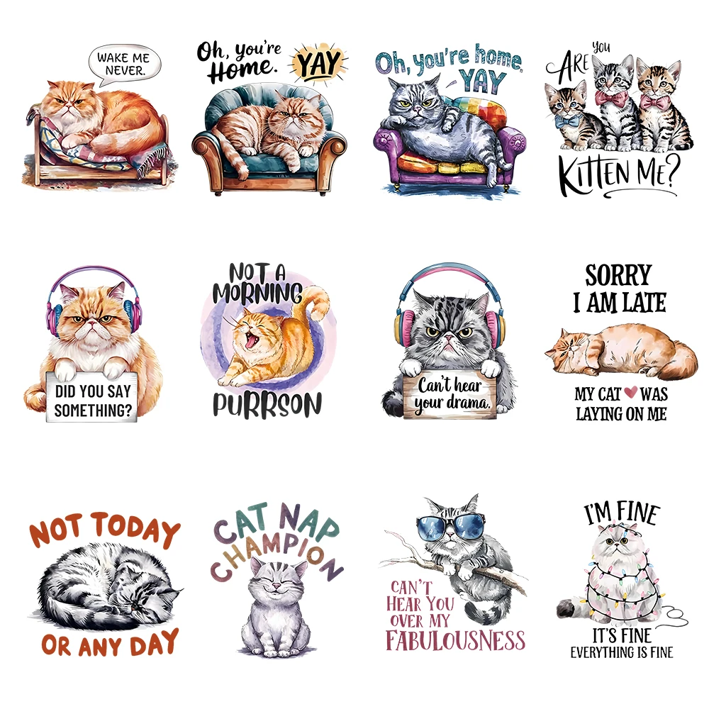 12 قطعة من ملصقات القطط اللطيفة على النقل - شارات فينيل ذات لغة مضحكة للقمصان والجينز وحقائب الظهر #1