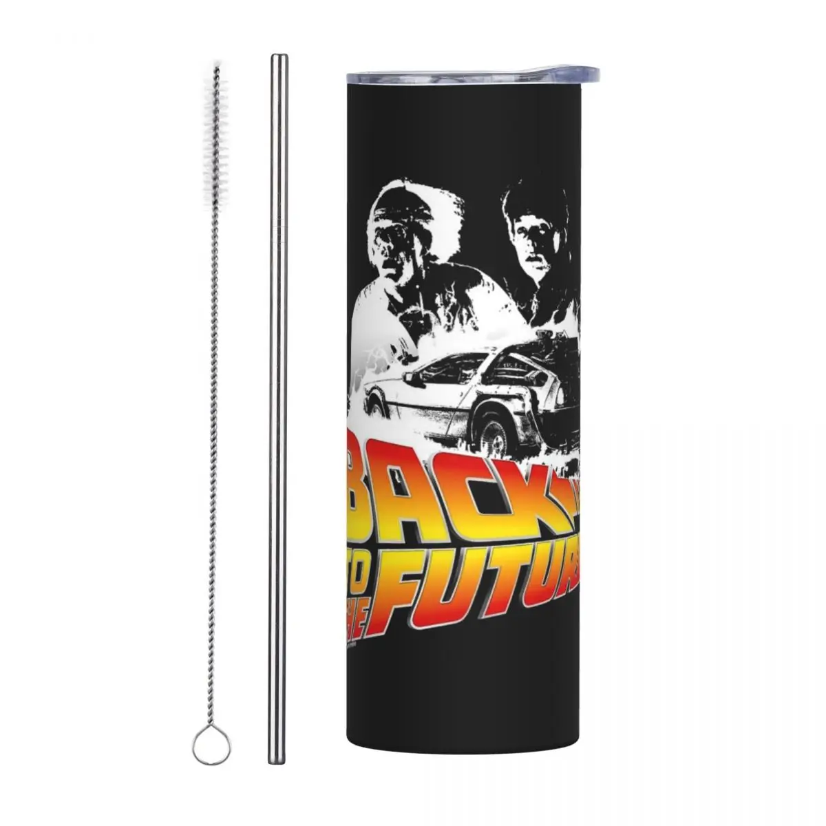 Vaso Retro de Regreso al futuro de acero inoxidable, taza aislada al vacío, tazas térmicas frías, pajita con tapa, 20oz