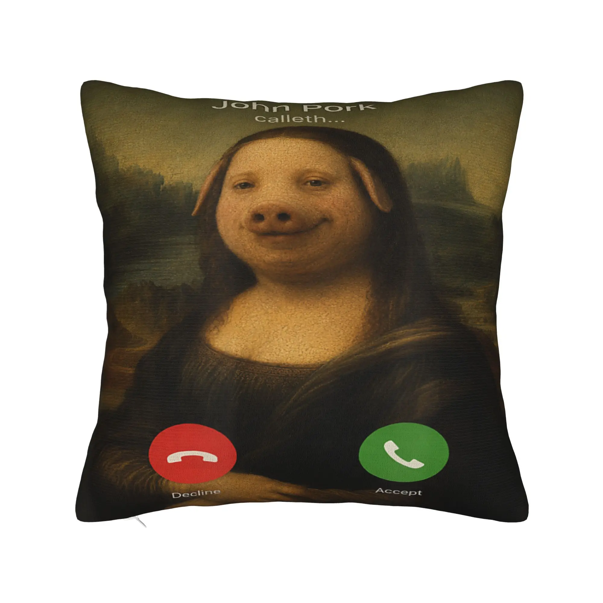John Pork Mona Lisa Da Vinci Funny Meme Parody Dank Brainrot Pillowcases Pillow Case For Sofa Couch Bed Living Room Pillow Cover