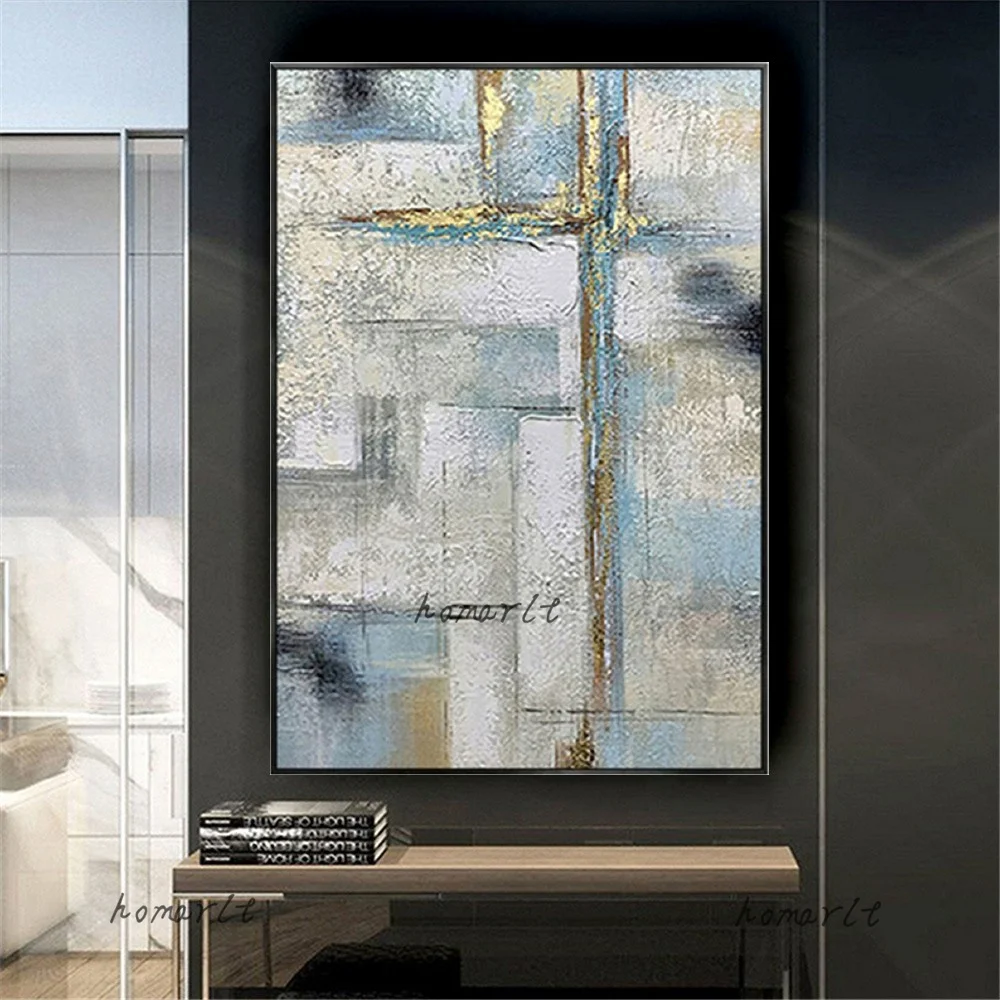 

Modern Textured Geometric Abstract Painting Blue Canvas Art Wall Decoration Custom Artwork Picture For Living Room Mural