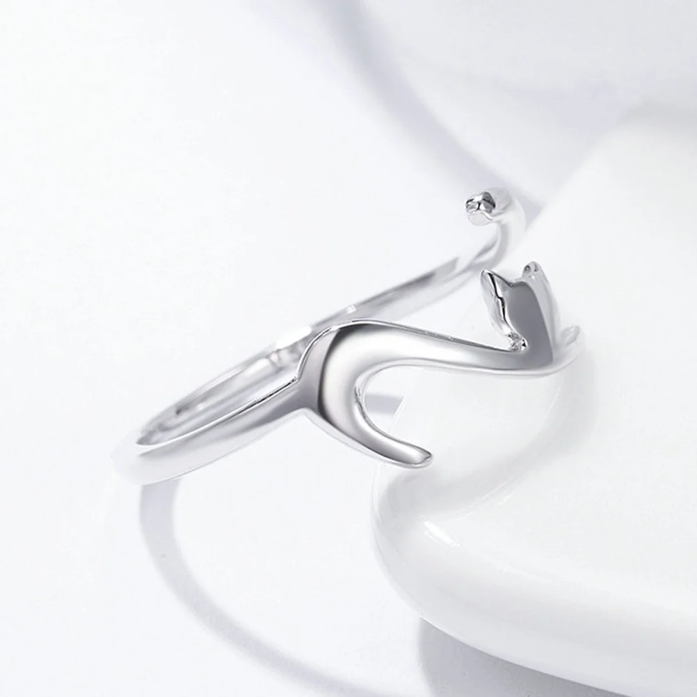 

Adjustable Silver Kitten Shape Open Finger For Women Fashion Jewelry Gift Party Decoration Women Ring Metal Ring