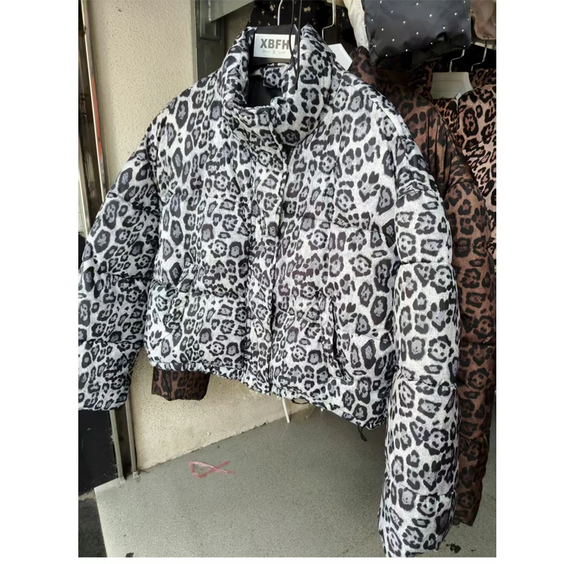 Outono inverno parka feminino plus size roupas femininas moda leopardo estofamento feminino jaqueta reversível casacos acolchoados