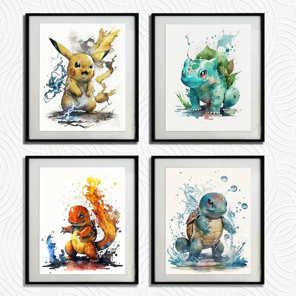 Pokemon Snorlax Pikachu Charizard Peripheral Drink Coffee Poster Vintage Anime Canvas Painting Art Wall for Kids Bedroom Decor