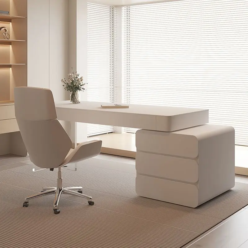 Factory Direct 2026 Top RatedEscritorio de viento color crema, escritorio minimalista blanco puro para el hogar, mesa de consult