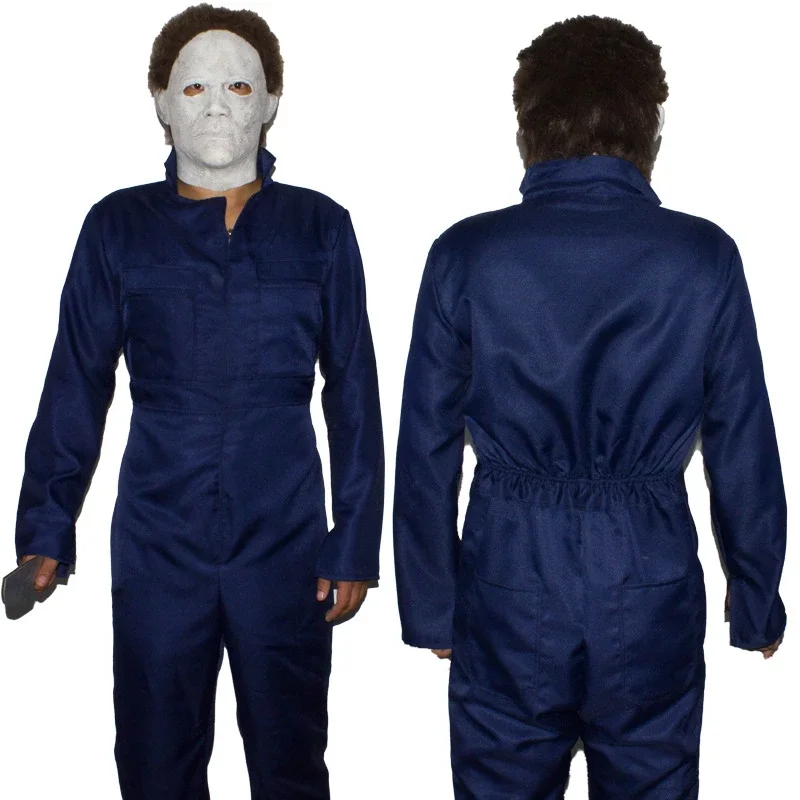 Disfraz de Michael Myers de Halloween para adulto, accesorios de Cosplay de asesino de terror, mono, mono, fiesta de Halloween para hombres y mujeres UY7068