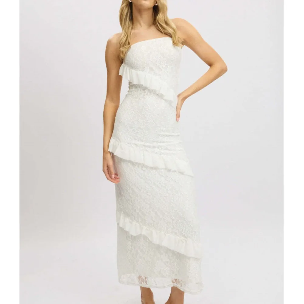 

Women's Dresses Lace Ruffles Hip Covering Elegant Solid Color Tube Top Women's Robe Party Prom Nightclub Date Wedding Vestidos