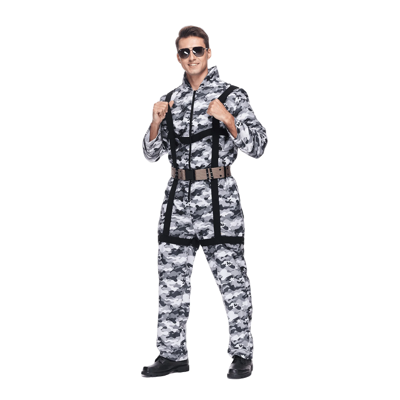 Adult Military Camouflage Jumpsuit Men Paratrooper Halloween Costume  Party Carnival Easter Purim Fancy Dress