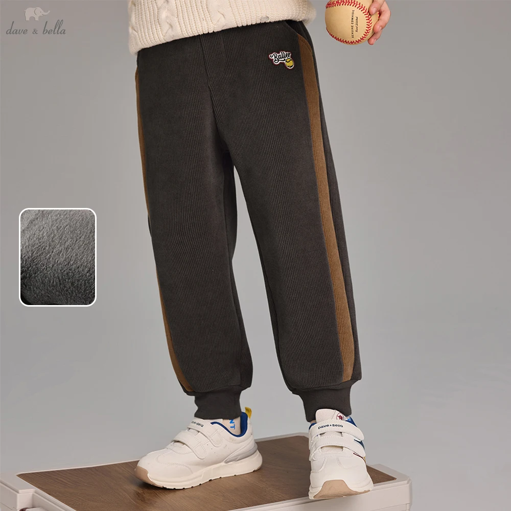 Dave Bella Children's Cargo Knitted Pants Winter Autumn Velvet Thicken Boys Cowboy Pants Casual Warm Trousers DK4253800