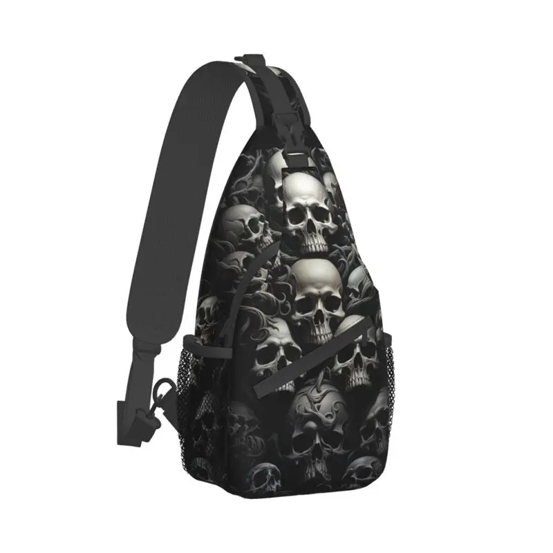 Mochila de hombro informal para hombre, bolso de pecho cruzado con esqueleto gótico, calavera de la muerte, bandolera para viajar