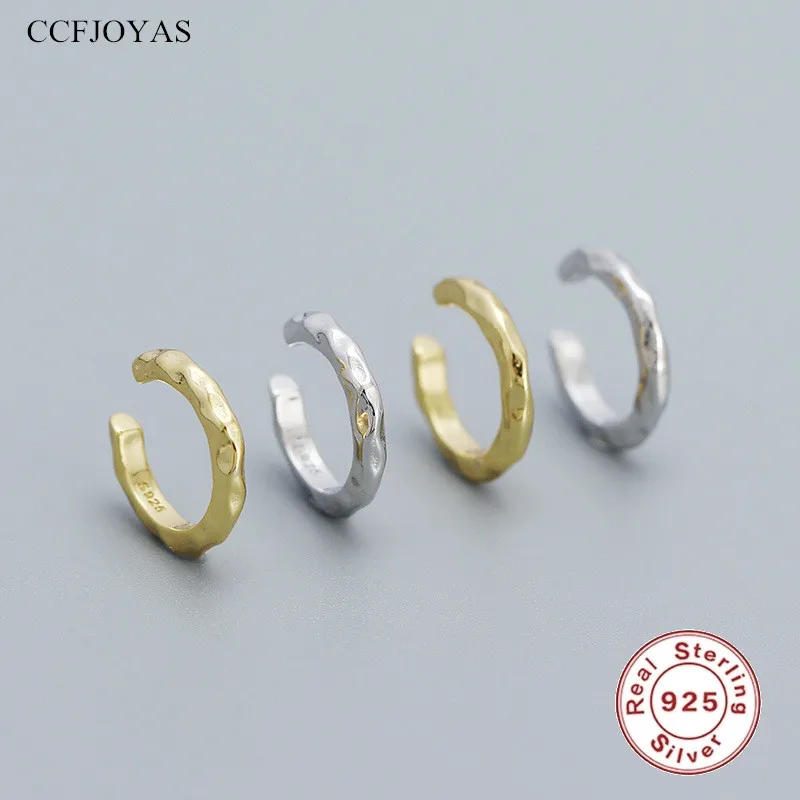 

CCFJOYAS 1 pair of 925 Sterling Silver ins Irregular Hammered Pattern Clip Earrings for Unisex Gold Silver color ear bone clip