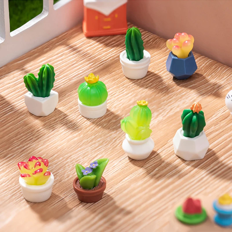 Mini planta suculenta en maceta de dibujos animados, estatuilla en miniatura Kawaii, adorno pequeño de escritorio, decoración creativa para el hogar, regalos DIY