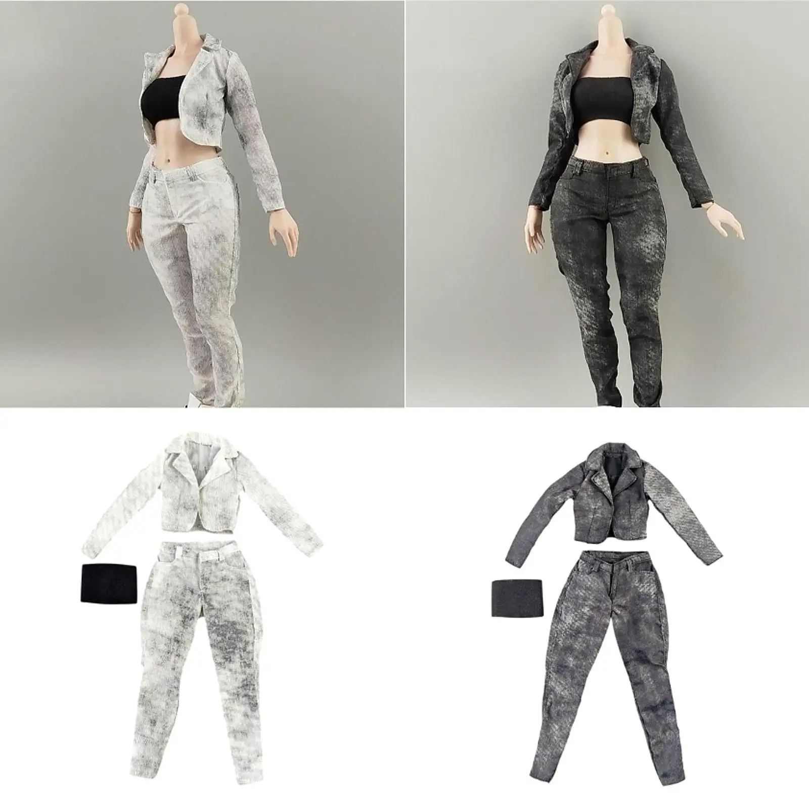 

1:6 Короткая куртка, рабочие брюки и топ без рукавов, модель куклы, удобная легкая повседневная одежда для фигурки, миниатюрный костюм, комплект