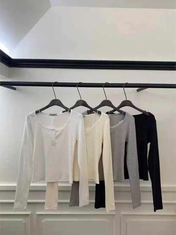   Sle Sweet Cool Lace Patchwork Long Sve Top oulder Bared Or Normal Wear Temporada de otoño Camiseta de mujer ort Le...