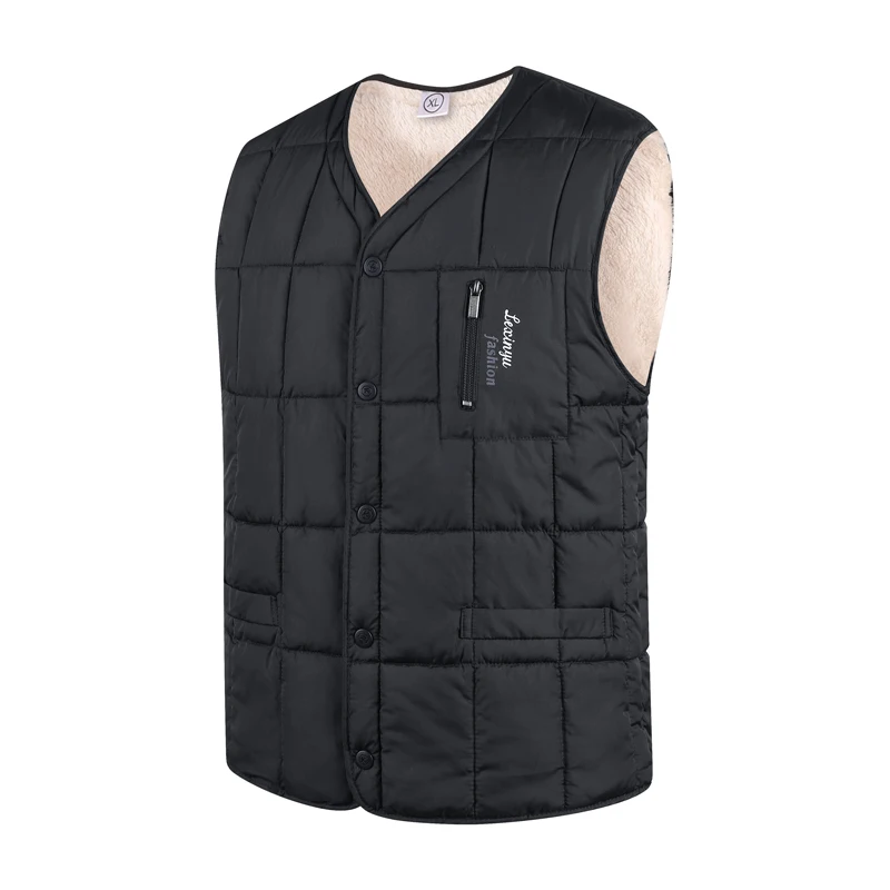 

Autumn Winter Men Lamb Fleece Vest Men's Warm Windproof Vest Thickened Casual Plush Coat Outdoor Multi Pocket Stand Collar Vests