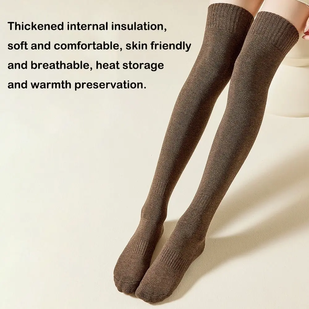 جوارب طويلة ضيقة بلون واحد جوارب طويلة إلى الركب مرونة عالية مبطنة بالصوف جوارب طويلة جوارب طويلة #3