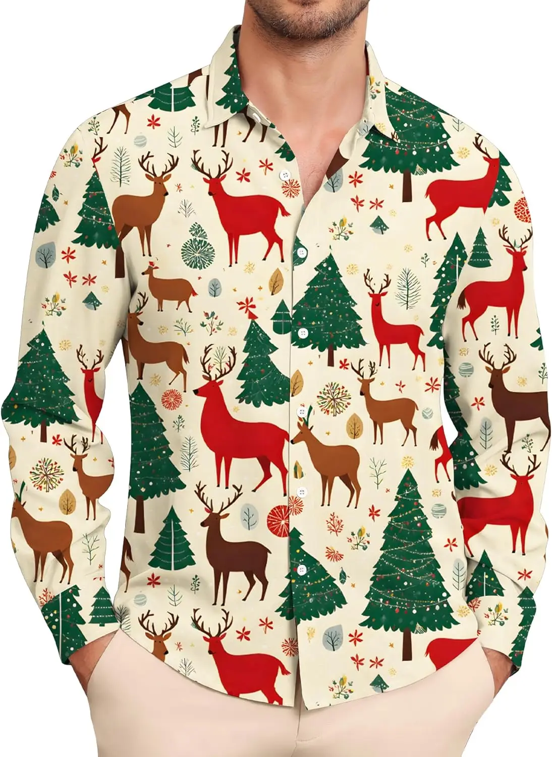 قميص رجالي بأزرار لأعلى لعيد الميلاد بأكمام طويلة فستان مطبوع عليه عيد الميلاد القبيح قميص سانتا المضحك لحفلات رأس السنة الجديدة قطع علوية ناعمة ورقيقة #1