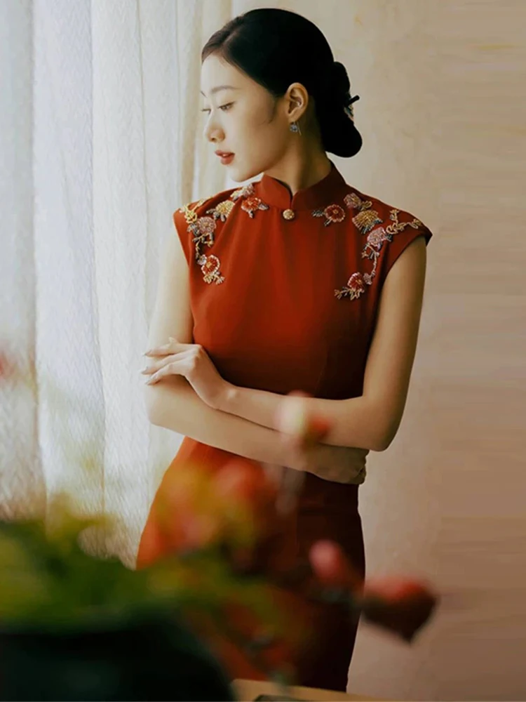 

Young Sle Red Chinese Svel High End Vintage Wedding Dr Skirt for Wedding Engagement Par Celebration