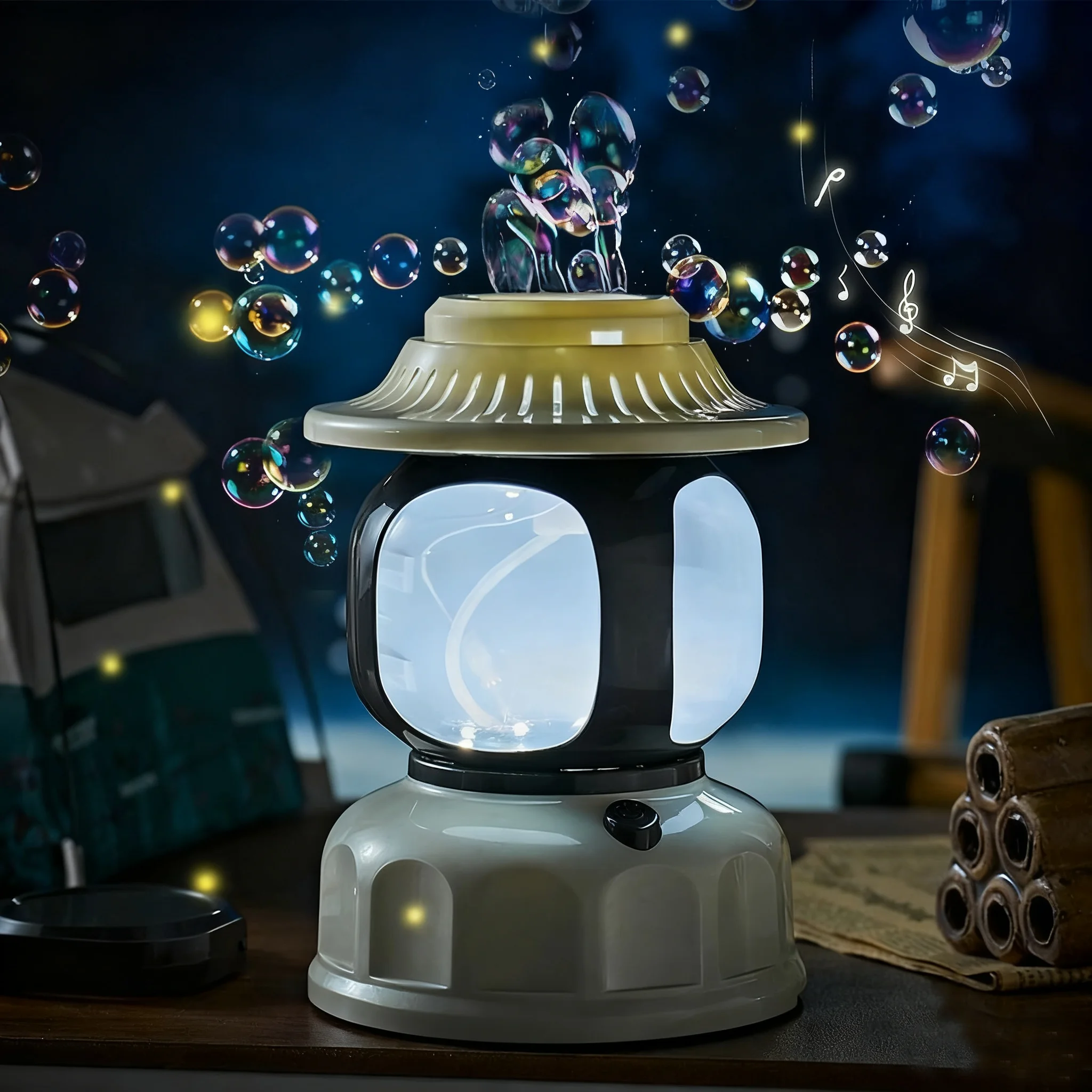 เครื่องทำฟองสบู่ไฟฟ้ารูปทรงโคมไฟสำหรับตั้งแคมป์ เครื่องเป่าฟองสบู่อัตโนมัติ ของเล่นสำหรับเล่นกลางแจ้ง งานปาร์ตี้ งานแต่งงาน ของขวัญวันเกิด