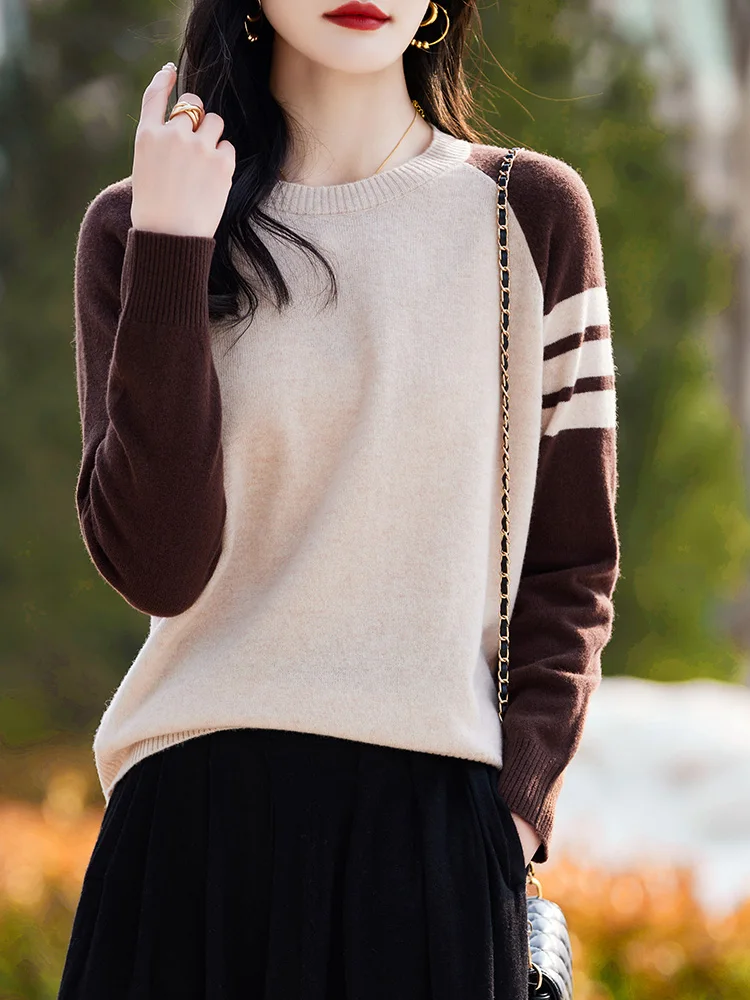 

Korean Fashion Round Neck Sweater 2024 Autumn/Winter New Round Neck Pullover 100% Wool Knitted Sweater Loose Warm Top