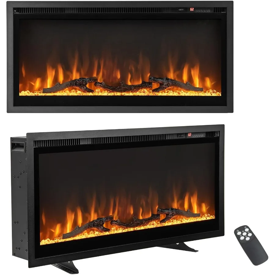 

36inch Electric Fireplace Recessed and WallMounted Design with Adjustable Log Flame for Modern Living Room or Bedroom Heating F