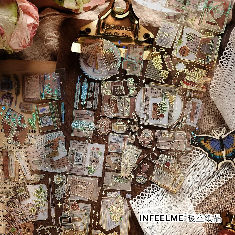 3 fogli/pacco vita disegni artistici letterali PET 3D adesivi dorati dorati Jotter Journal Scrapbook materiali decorativi Collage