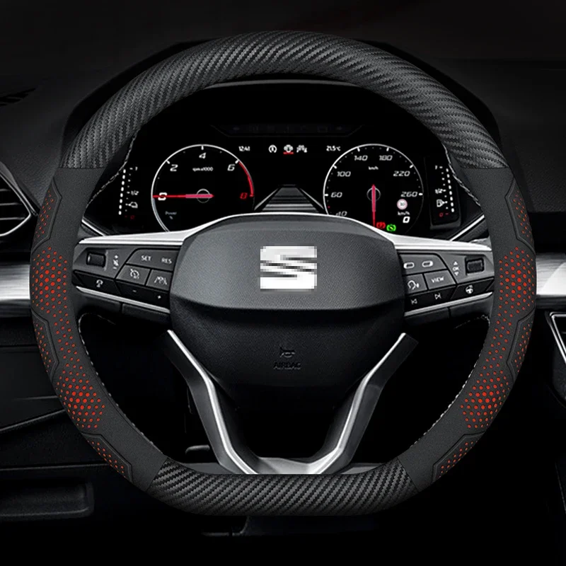 

For SEAT Leon Ibiza FR 2 Ateca Arona Exeo Arosa Tarraco Mii Carbon fiber Suede Leather Car Steering Wheel Cover Auto Accessories