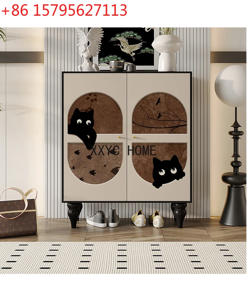Minimalist Cream Style Solid Wood Shoe Cabinet Home Home Wall Storage All-in-One Cabinet Living Room Meal Side Storage Cabinet