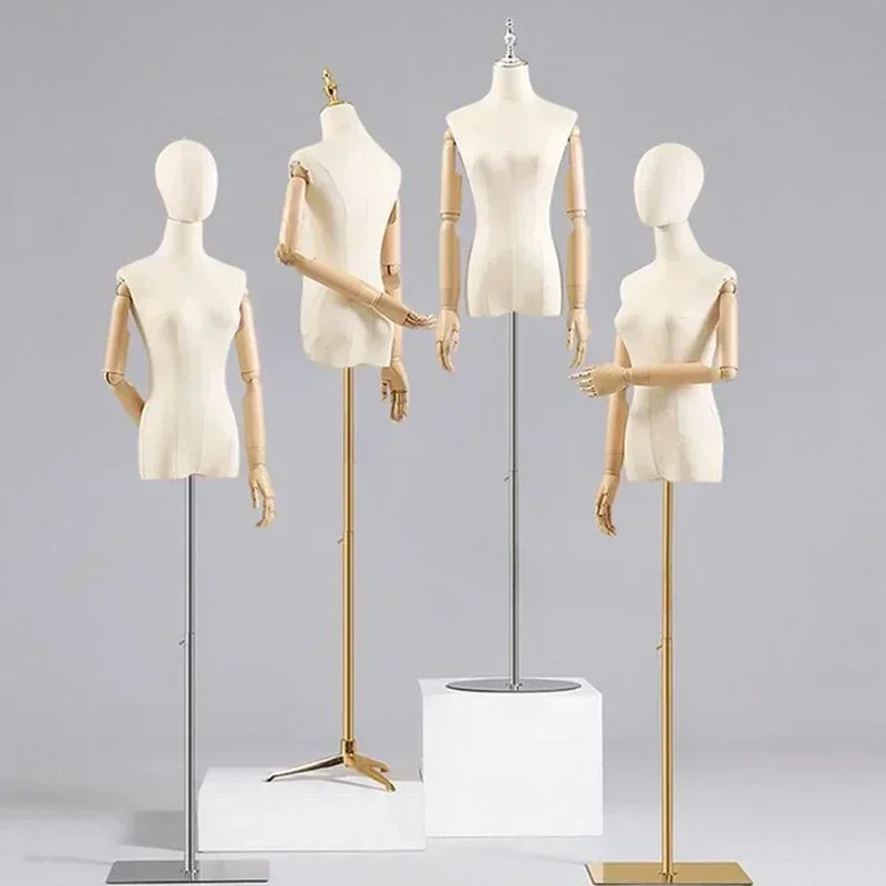 Fabric Cover Female Half-body Mannequins with Iron Base for Wedding Clothing Display Dummy Mannequin Dress Form Adjustable Racks