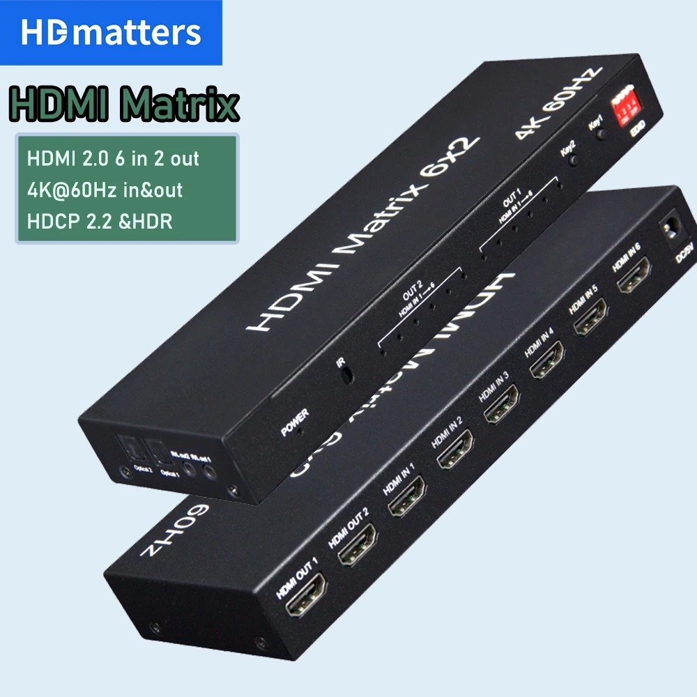 HDMI Matrix 4K 60Hz HDMI 2.0 Matrix Switch splitter HDMI 6X2 Matrix HDMI 4X2 Matrix HDMI 2X2 Matrix HDMI 2X4 Matrix with audio