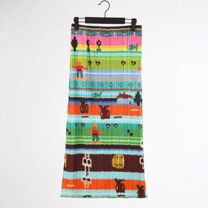 

MIYAKE Fashion Trends New pleated summer high-end printed half skirt casual and versatile slimming hip hugging waist [ 20254007