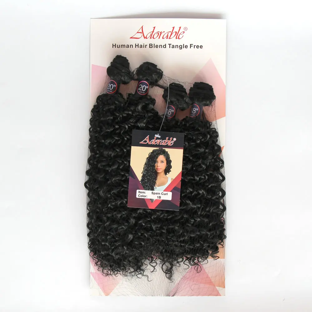 Adorable Natural Color Water Wave Hair Extensions For Black Woman,Small Kinky Curly Synthetic Hair Bundle Spain Curl 4pcs 18\