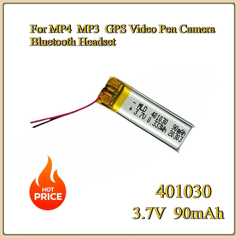 

New 10 PCS 401030 3.7V 90mAh Lithium Polymer Lipo Rechargeable Battery For MP4 MP3 GPS Video Pen Camera Bluetooth Headset